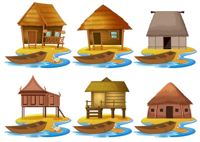 Set of different wooden house vector