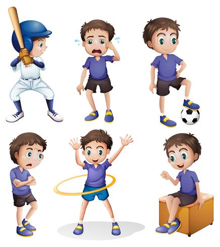 Different activities of a young boy vector