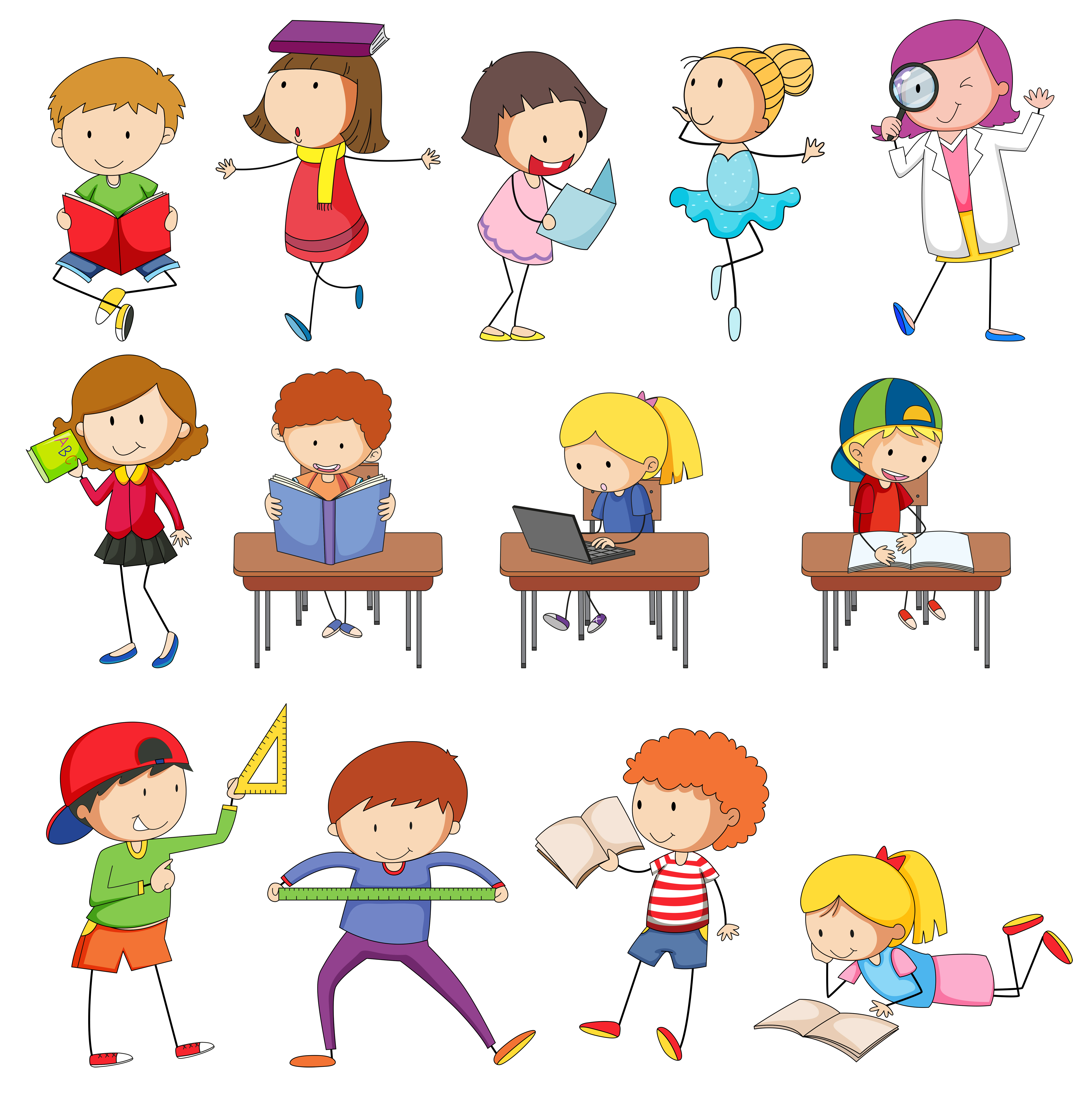 Download Doodle kids character learning set - Download Free Vectors ...