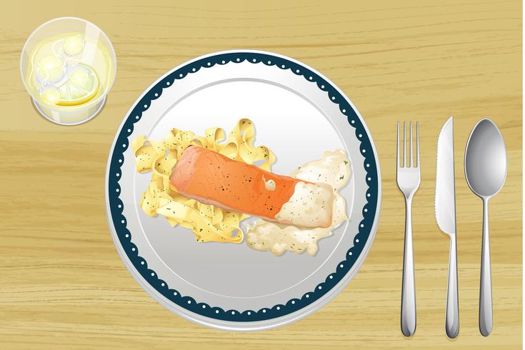 Salmon and pasta vector