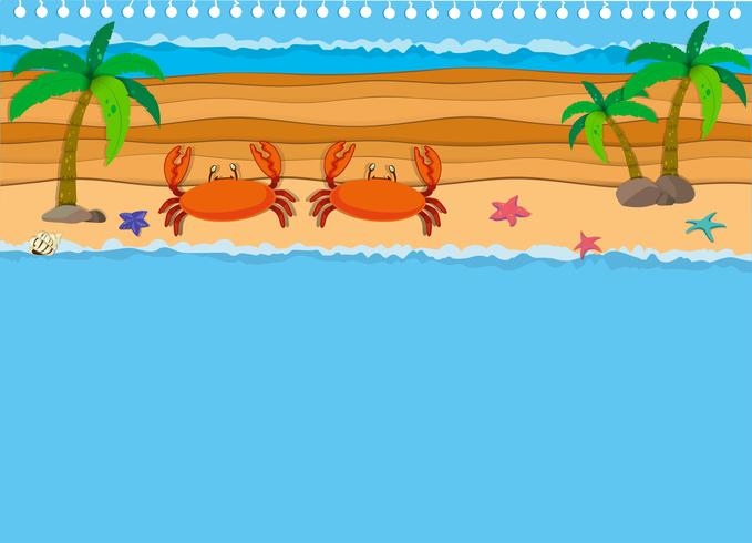 Border design with crabs on the beach vector