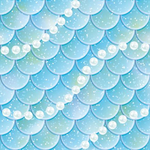 Fish scales and pearls seamless pattern. Mermaid tail texture. Vector illustration