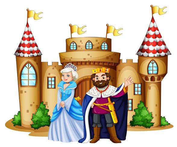 Rey y reina en el castillo vector