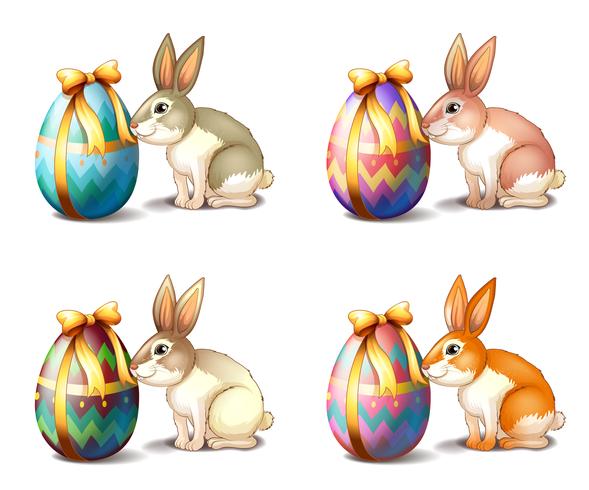 Four rabbit in different colors vector