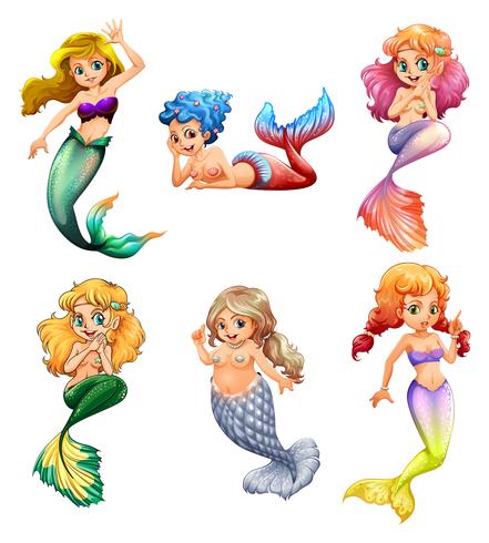 Six mermaids vector