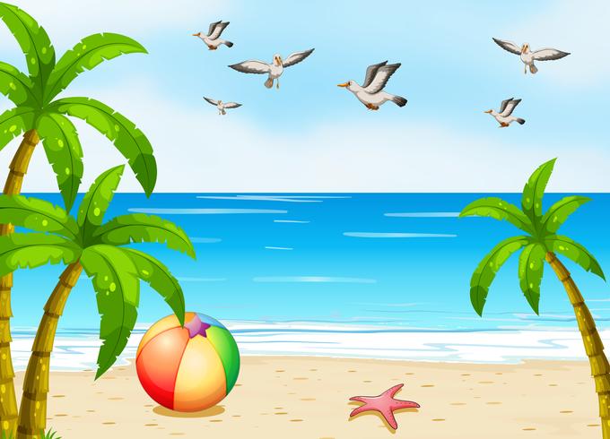 Una playa con aves vector