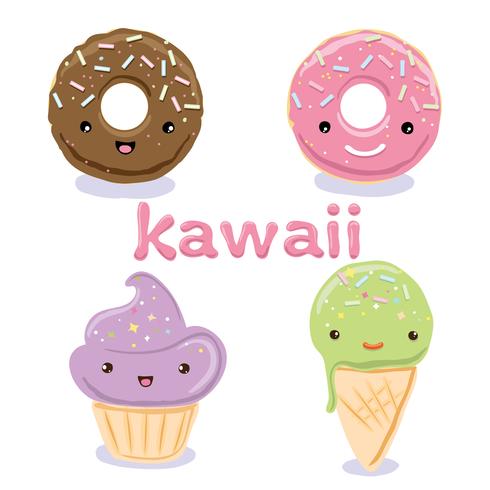 Lindos personajes de comida kawaii establecen colecciones vector