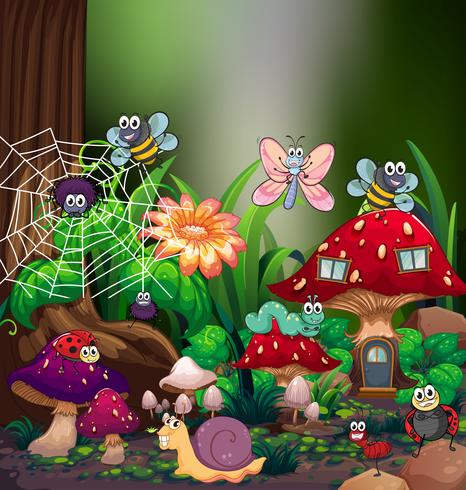 Many types of bugs in forest vector