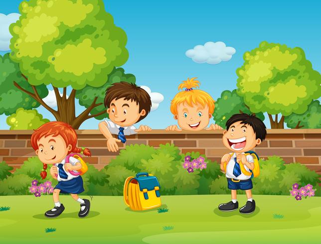 Students in uniform skipping school vector