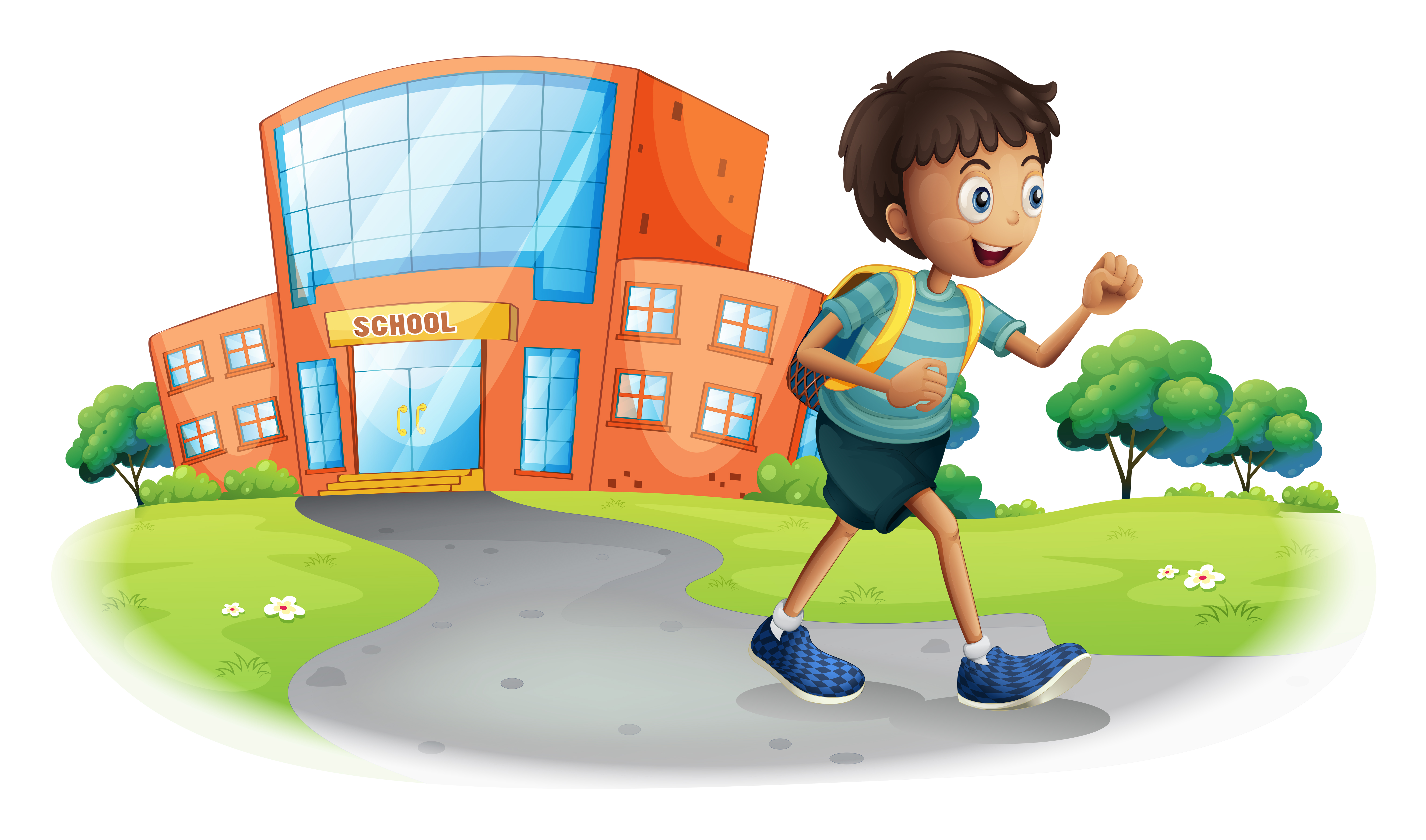 boy walking to school clipart