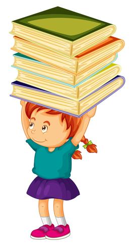 Girl carrying stack of books on her head vector