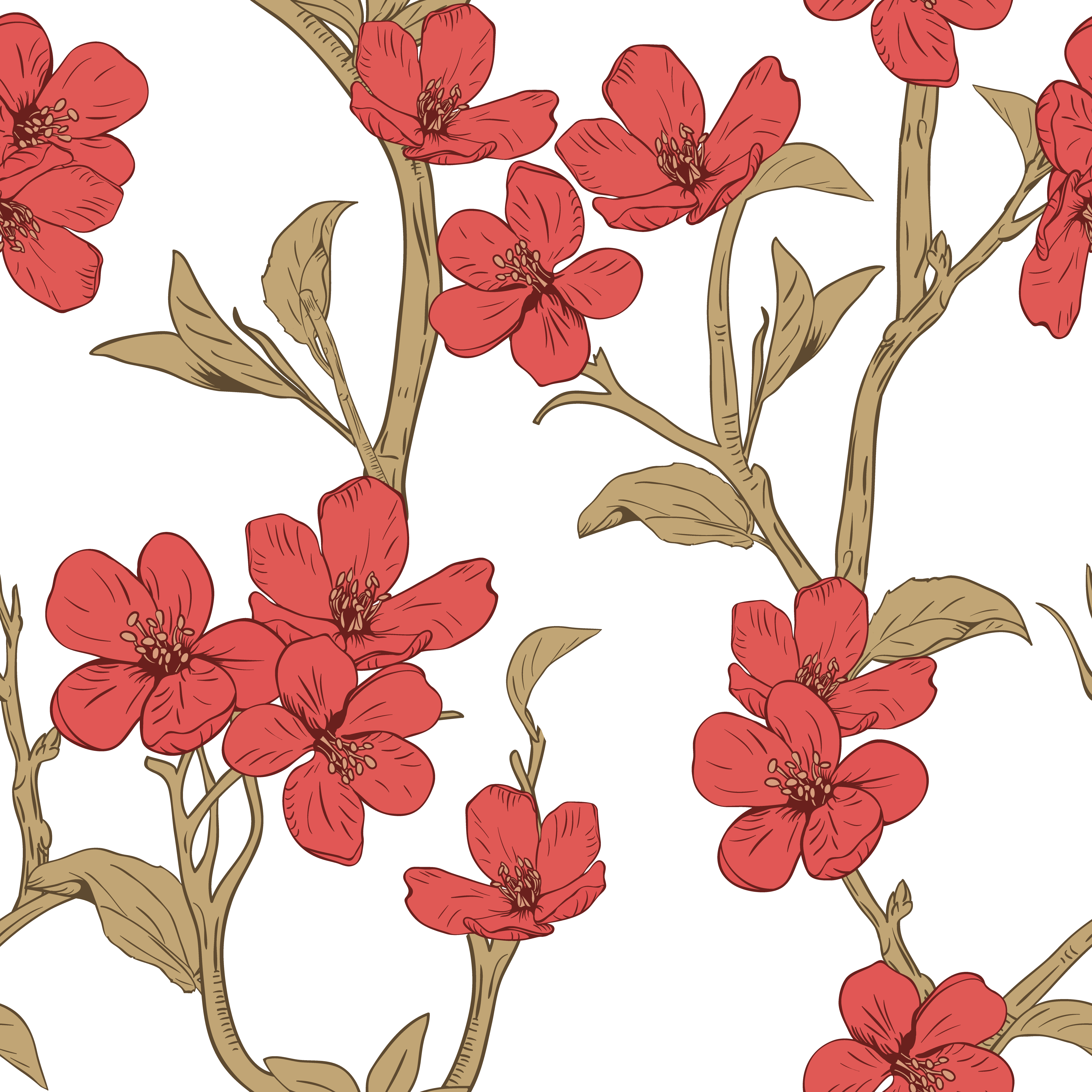 Download Blooming tree. Seamless pattern with flowers. Spring floral texture. Hand drawn botanical vector ...