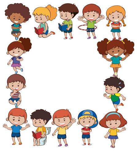 Border template with kids in different actions vector