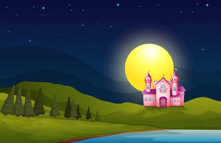 A pink castle in the hill vector