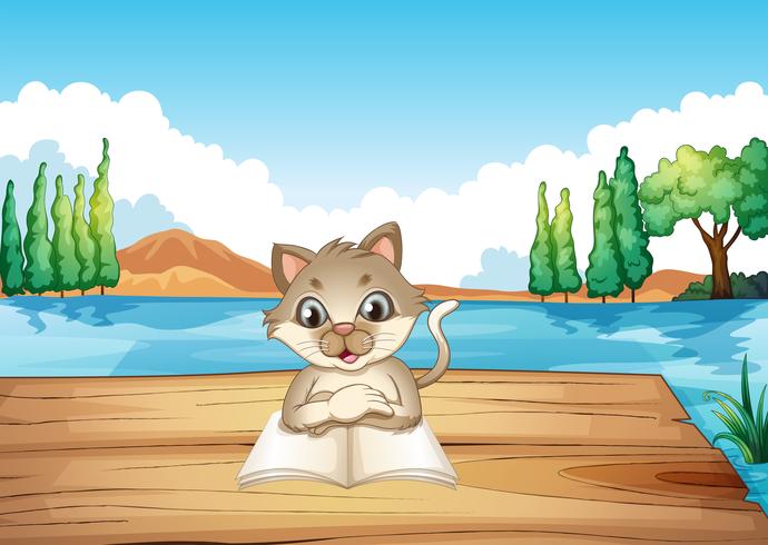 A cat reading a book at the port  vector