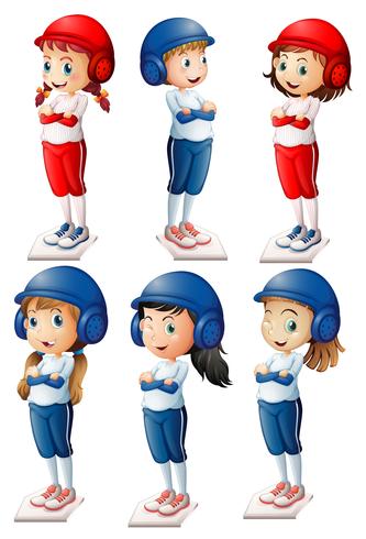 Six baseball players vector
