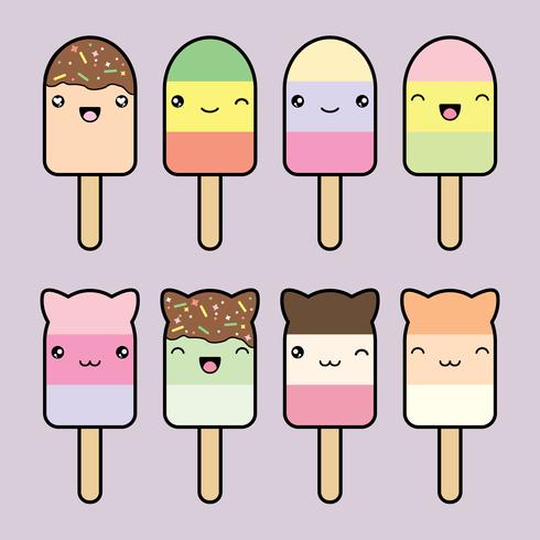 Set colección de lindos helados estilo kawaii vector