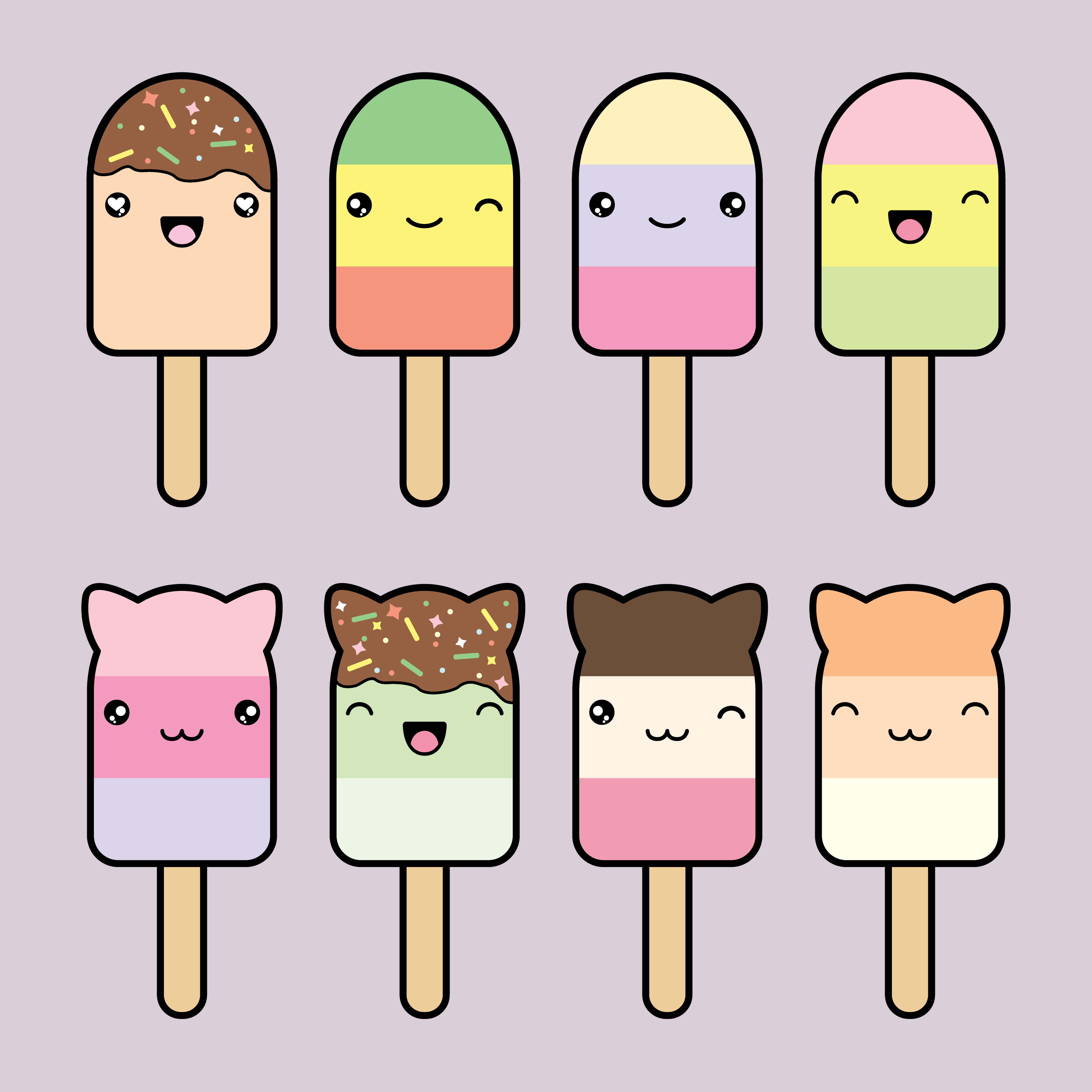 Set collection of cute kawaii style ice cream 360786 Vector Art at Vecteezy