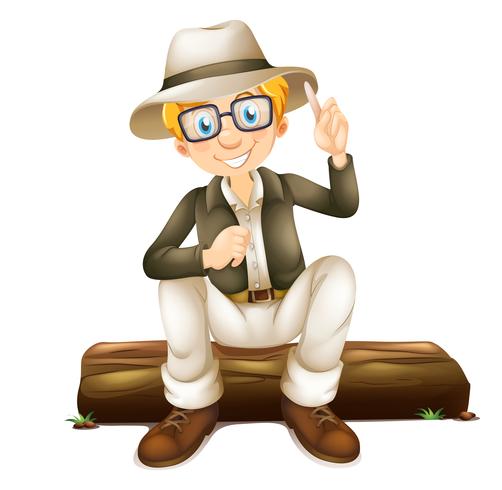 Hiker Taking a Rest on Log vector