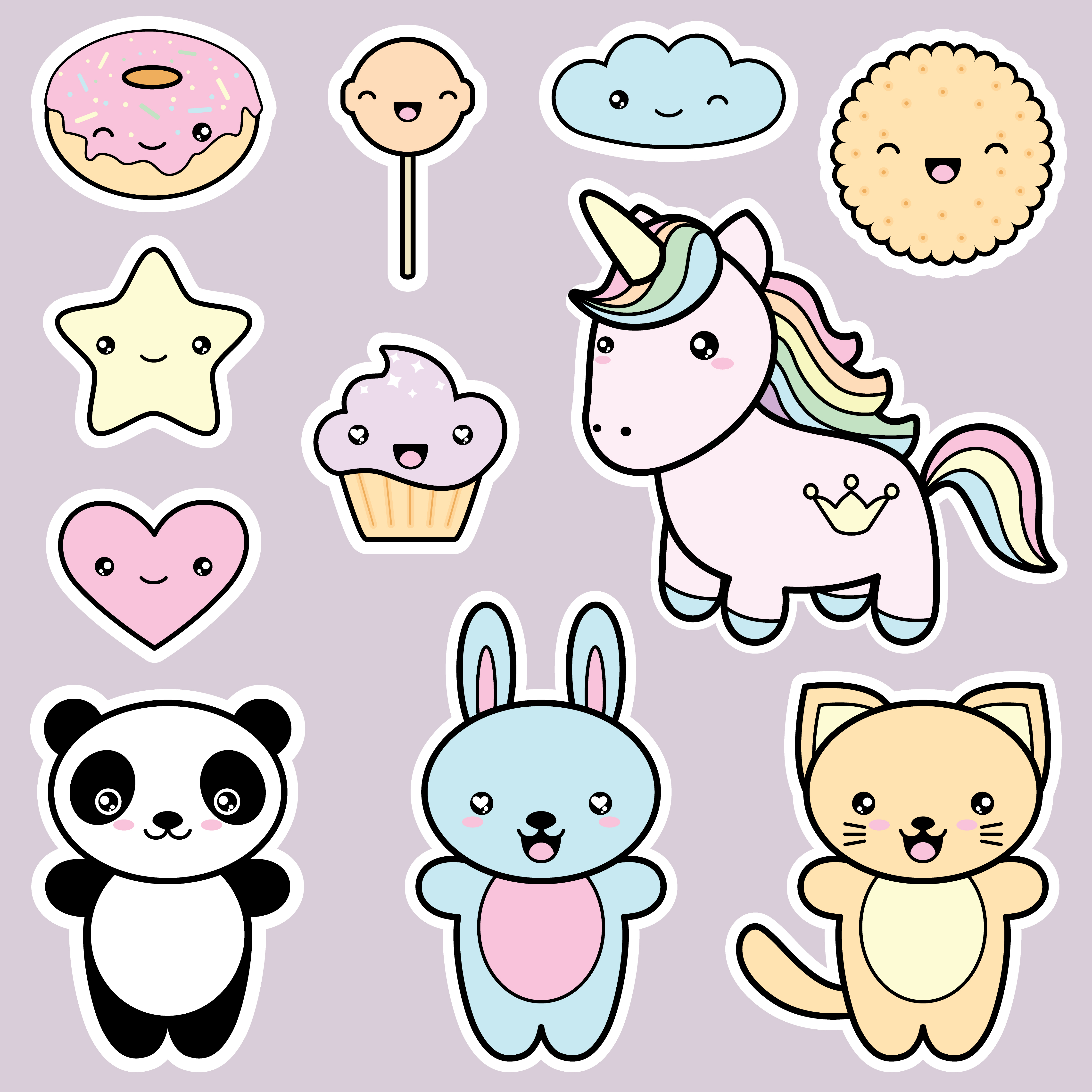 Set Sammlung von niedlichen KawaiiStil Etiketten Download Kostenlos