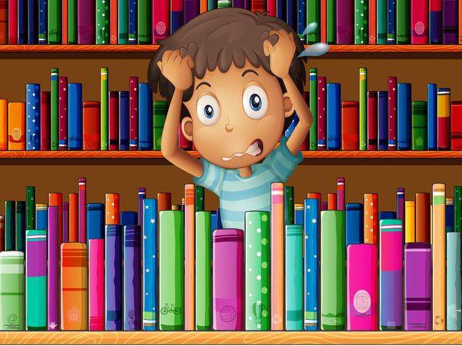 A frustrated young man in the library vector