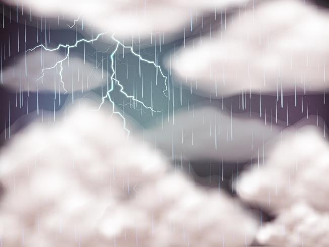 Sky background with lightning and rain vector