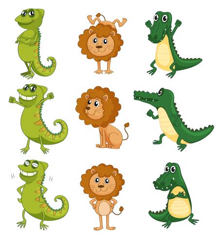 A lion, a chameleon and a crocodile vector