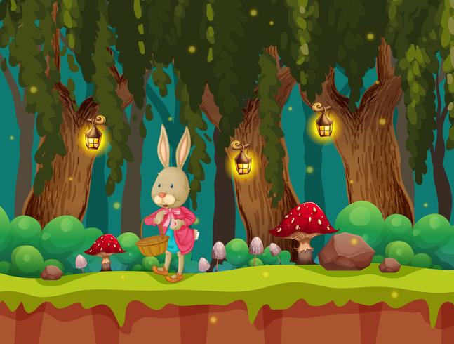 Un lindo conejo en el bosque vector