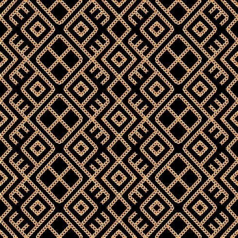 Seamless pattern of Gold chain geometrical ornament on black background. Vector illustration