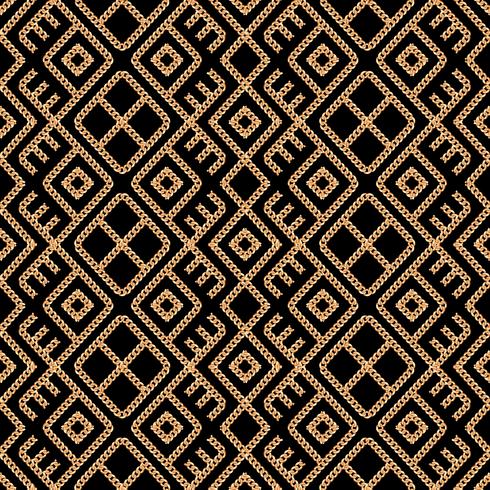 Seamless pattern of Gold chain geometrical ornament on black background. Vector illustration