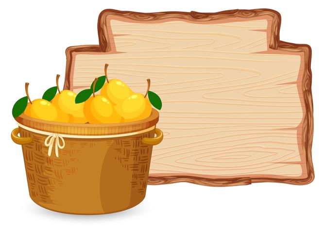 Mango in the basket on wooden board vector