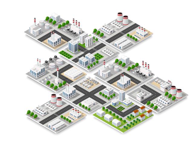 City isometric concept of urban infrastructure business vector