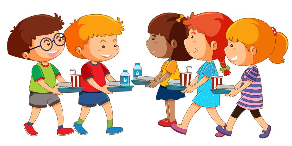 Children with lunch set vector
