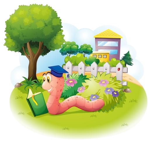 A worm wearing a graduation cap reading  vector
