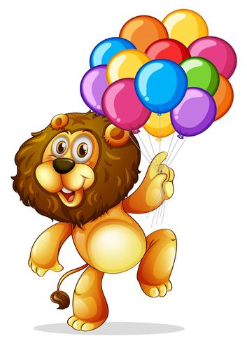 Lindo león con globos de colores vector