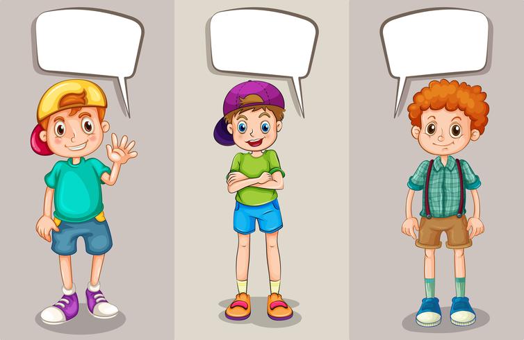 Speech bubbles design with three boys vector