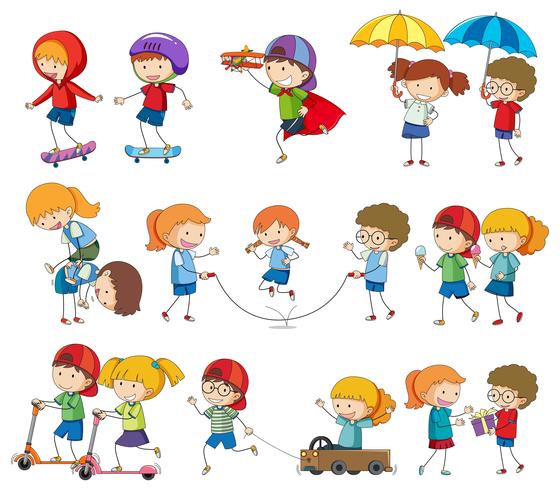 Conjunto de actividades del personaje infantil. vector