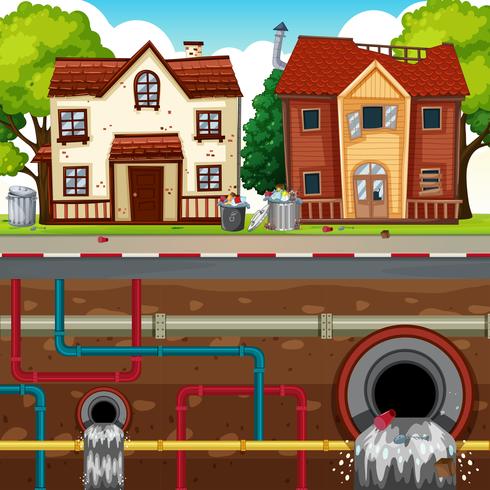 Waste Pipe Underground of Big City vector