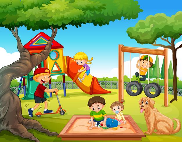 Children playing at playground vector