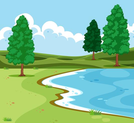 paisaje de lago al aire libre vector