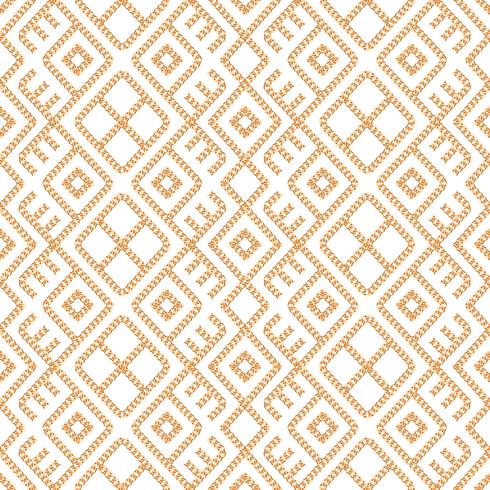 Seamless pattern of Gold chain geometrical ornament on white background. Vector illustration