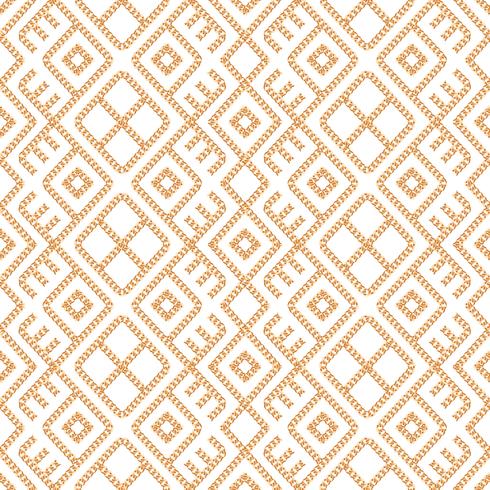 Seamless pattern of Gold chain geometrical ornament on white background. Vector illustration