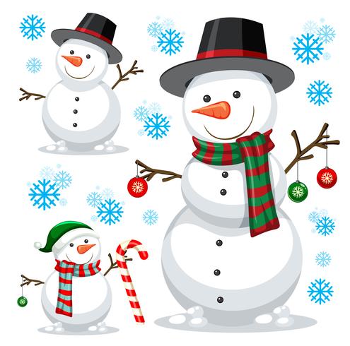 different snowman on white template vector