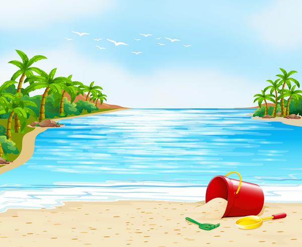 Ocean view with bucket on the sand vector