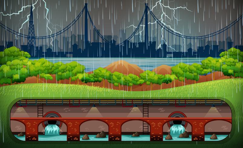 Thunderstorm at City from Park View vector