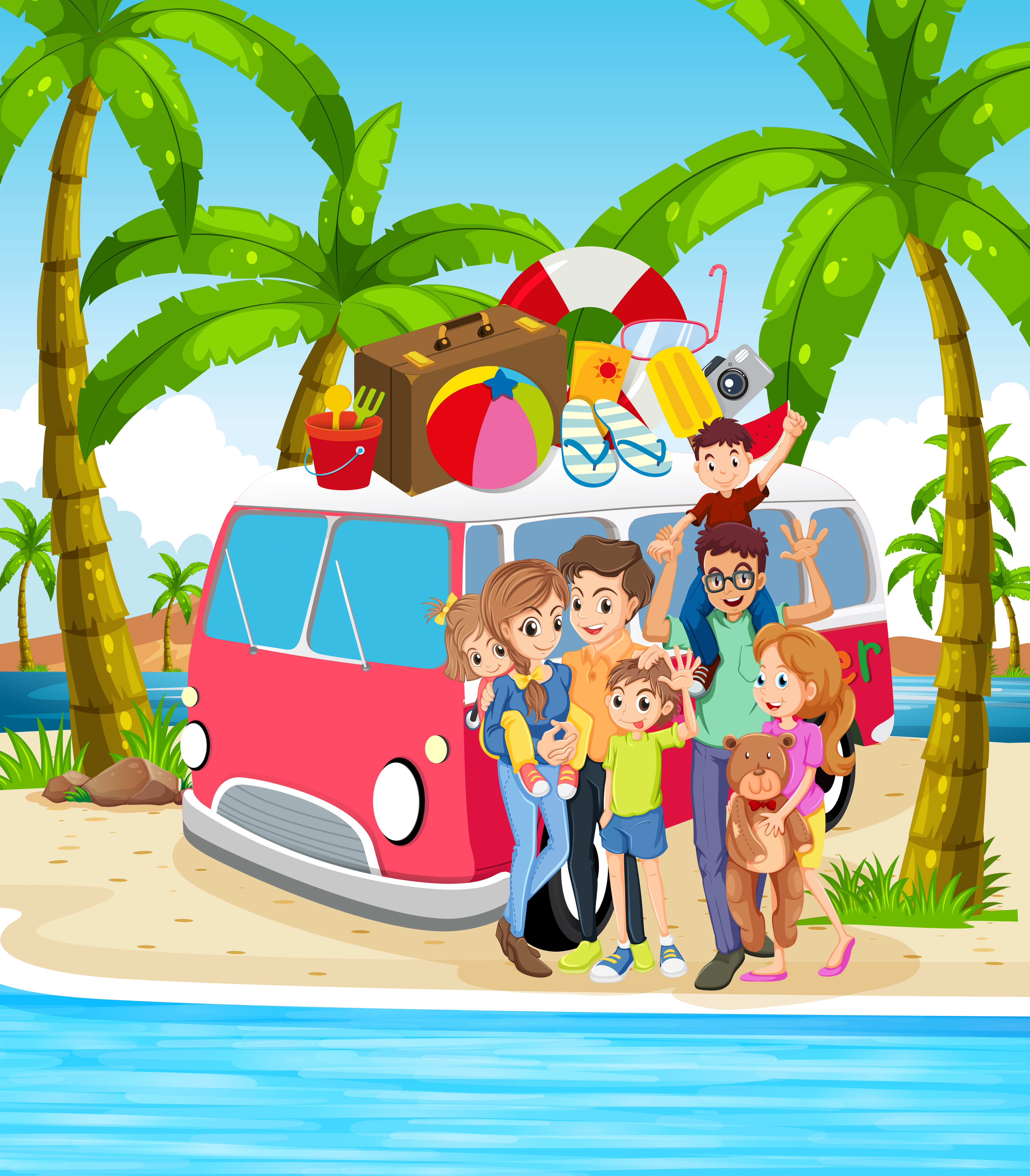 A family at the beach holiday Download Free Vectors 