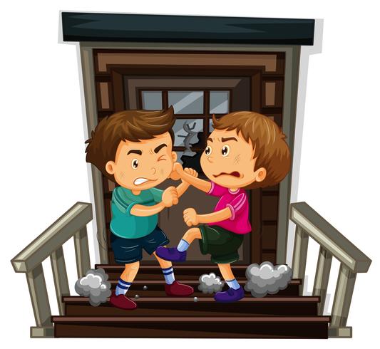 Two boy fighting on staircase vector