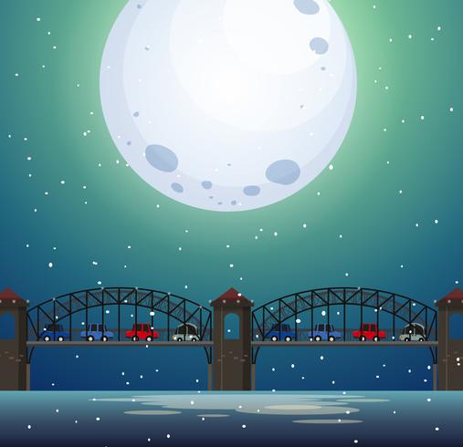 A bridge landscape at night vector