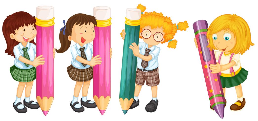 Students and pencils vector