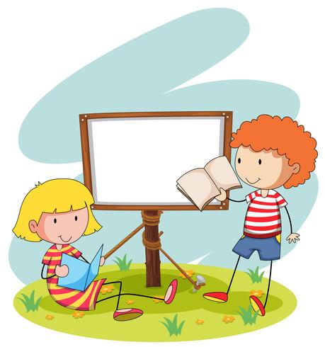 Niño y niña leyendo vector